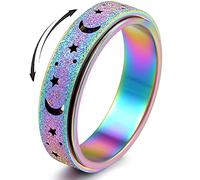 Anxiety Ring for Women, Fidget Toys for Adults, 6mm Stainless Steel Swivel Ring, Rainbow Sandblasted Men's Thumb Ring, Black/Gold/Pink/Silver, Size 5/6/7/8/9/10/11,