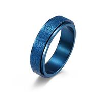 Anxiety Ring Unisex, Mens Stainless Steel Wedding Bands Simple Style Frosted Blue Unique Custom Band Ring for Boyfriend L 1/2