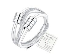 Anxiety Rings for Women Adjustable 925 Sterling Silver Anxiety Fidget Ring Beads, Silver Fidget Rings for Women To My Daughter, AntiAnxiety Stress Relief Gifts Ring Womens Christmas Birthday