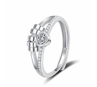 Anxiety Rings for Women Girls - Sterling Silver Fidget Rings for Anxiety, Adjustable Heart Studded Diamond Rotating Ring, Double Layered Line Meditation Accessory,Jewelry Gifts