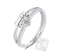 Anxiety Rings for Women Sterling Silver Ring, Fidget Silver Ring Fidget Rings for Anxiety Women Adjustable Heart Thumb RingsWomens CZ Spinner Gift for Daughter Her