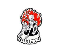 Anxiety Skeleton On Fire Meme Pin Brooch, Burnout Humor Enamel Pin, Funny Gift For Anxious Friend Sassy Girl Women, Sarcastic Skeleton Internet Meme Brooches, Mental Health Awareness, Dark Humor