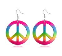 ANXIN STORE Unique Personality Lightweight Acrylic Love Peace Logo Pendant Earrings Simple Circle Cutouts 60s 70s 80s Earrings Ladies Halloween Party Gifts, Metal