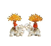 anxinda Statue,Crystal Elephant Figurines Pair for Good Luck, Crystal Tree Decor for Living Room TV Stand,for Home(White)