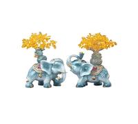 anxinda Statue,Crystal Elephant Figurines Pair for Good Luck, Crystal Tree Decor for Living Room TV Stand,for Home(Blue)