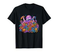 Anxious Octopus in Colorful Yarn Tangle Crochet Humor T-Shirt