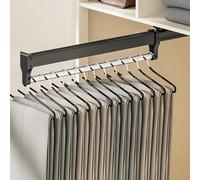 ANXJLEO Pull Out Clothes Hanger Rail Rack,Extendable Trouser Hangers, Space-saving,Telescopic Rail Heavy Duty, Storage Rail for Rod Adjustable Wardrobe,Trousers and Ties,Black,45 cm(450mm)