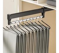 ANXJLEO Pull Out Clothes Hanger Rail Rack,Extendable Trouser Hangers, Space-saving,Telescopic Rail Heavy Duty, Storage Rail for Rod Adjustable Wardrobe,Trousers and Ties,Black,30 cm(300mm)