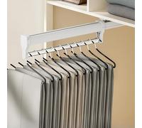 ANXJLEO Pull Out Clothes Hanger Rail Rack, Trouser Hangers,Pants Rack,Extendable Pants Holder,Space Savers,Stainless Steel for Clothes Hangers Organiser Wardrobe Rail,White,30 cm(300mm)