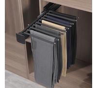 ANXJLEO Pull Out Pants Rack,Extendable Trouser Coat Hangers,Extendable Pants Holder,Space Saving,Telescopic Trouser Hanger,Stainless Steel for Clothes Hangers,Black,46cm(460mm),10 Arms, 10089256769250