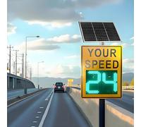 ANXYYDS Radar Feedback Sign,Solar Powered Your Speed LED Radar Speed Display Sign,Road Warning Solar Limit LED Display,Remote Control Adjustable Speed Limit Yellow-60 * 60cm