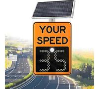 ANXYYDS Solar Powered Radar Feedback Sign, Road Warning Speed Limit Sign Aluminum Weatherproof Speed Display Detector, Adjustable Speed Orange-60 * 60cm