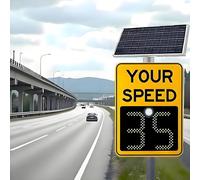 ANXYYDS Solar Powered Speed Limit Radar Sign, 2 Digital Speed Display Detector Rust Aluminum Speed Radar Feedback Sign for Road/Streets Warning, Waterproof Yellow-50 * 70cm