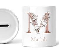 Any Initial Name Piggy Bank Personalised Floral Money Box For Her Girls Ladies Custom Rose Gold Birthday Gifts Savings Jar Ceramic Keepsake