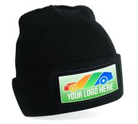'Any Logo or Image Beanie' Custom Personalised Hat with Your Business or Side Hustle Name or Logo, Stylish Black Beanie Hat, Soft Touch Double Layer Knit for Extra Warmth