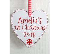 *Any Name* First 2nd 3rd 4th 5th 10th 25th 50th 100th etc Christmas Heart Decoration Personalised with Any Name and Year 1st Xmas Baby/Children/Adult Tree Decoration Handmade in The UK