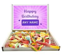 Any Name Personalised Happy Birthday Popular Quality Pick n Mix Sweets Letterbox Gift Selection (Fizzy Mix 400g Lilac Topper)