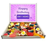 Any Name Personalised Happy Birthday Popular Quality Pick n Mix Sweets Letterbox Gift Selection (Jelly Mix 400g Lilac Topper)