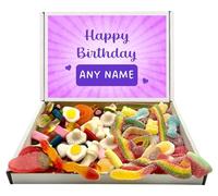 Any Name Personalised Happy Birthday Popular Quality Pick n Mix Sweets Letterbox Gift Selection (Jelly and Fizzy Mixes, 200g of each Lilac Topper)