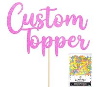 Any Text Personalised Glitter Cake Topper - Light Pink Name, Age, Words Glitter Cake Decoration and Sprinkles - Happy Birthday Decorations - Personalised Toppers for Cakes by Cakeshop
