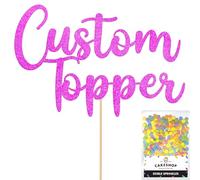 Any Text Personalised Glitter Cake Topper - Pink Name, Age, Words Glitter Cake Decoration and Sprinkles - Happy Birthday Decorations - Personalised Toppers for Cakes by Cakeshop