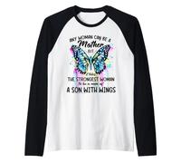 Any Woman Can Be A Mother But Strongest Woman Son Wings Mom Raglan Baseball Tee
