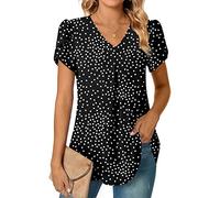 Anyally Womens Summer Dressy Chiffon Blouses Plus Size V Neck Petal Short Sleeve Tunic Tops for Leggings Casual T-Shirts, 2XL Polka Dot Black