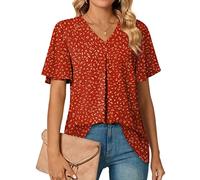Anyally Women's Summer Dressy Chiffon Blouses V Neck Ruffle Short Sleeve Tunic Tops for Leggings Casual T-Shirts, M Polka Dots Red