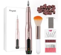 Anyask Cordless Nail Drill, Electric Nail Polisher Tools for Acrylic Nail Kit Portable Nail File Machine, Professional DIY Nail Art Tool Kit with LED Light, Polishing Brushes USB Charger (Champagne)