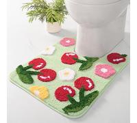 Anybar Green Cherry Toilet Rug & Mat U-Shaped 20"x24" - Soft Microfiber Contour Bath Rug Absorbent Non-Slip Bathroom Toilet Rugs Plush Bathroom Mat for Toilet Base Machine Washable Shaggy Bath Decor