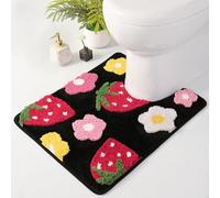 Anybar U-Shaped Toilet Rug 20x20'' - Super Soft Absorbent Bathroom Mat with Cute Strawberry & Flower Design, Non-Slip Quick-Dry Washable Contour Rug for Toilet, Bath Mats for Bathroom Decor（Black）