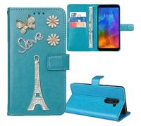 Anybird Premium Flip Leather Case Protective Bumper Eiffel tower 3D Diamond Bling Case for Doro Aurora A30 Phone Cover Skin Wallet Blue