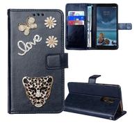 Anybird Premium Flip Leather Case Protective Bumper Leopard 3D Diamond Bling Case for Fairphone 6 5G 6.31 inch Phone Cover Skin Wallet Dark Blue