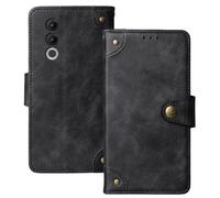 Anybird Premium Retro Flip Leather Protector Case For Doogee Blade 20 / Blade 20 Turbo 6.6" Magnetic Card Slot Protective Bumper (Black)