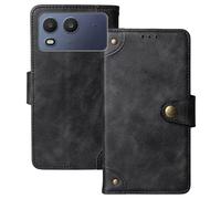 Anybird Premium Retro Flip Leather Protector Case For Itel A200+ 4G 6.75" Magnetic Card Slot Protective Bumper (Black)