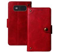 Anybird Premium Retro Flip Leather Protector Case For Panasonic KX-TU446EXB 2.4" Magnetic Card Slot Protective Bumper (Red)