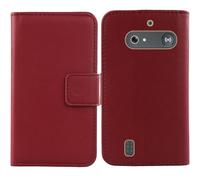 Anybird Red Flip Genuine Real Leather Protector Case For Doro Leva E10 / E11 Doro DFB 0600 2.4" Magnetic Card Slot Wallet