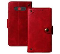 Anybird Red Premium Retro Flip Genuine Real Leather Protector Case For TTfone TT190 1.77" Magnetic Card Slot Wallet Protective Bumper