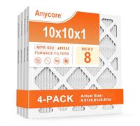 Anycore 10x10x1 Furnace Air Filter 4-Pack MERV 8 MPR 600 FPR 5 HVAC AC Pleated Filters for Home Office (Actual Size: 9.81x9.81x0.81 inch)