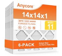 Anycore 14x14x1 AC Furnace Air Filter, MPR 1000, 6 Pack MERV 11 Pleated HVAC AC Filter (exact dimensions 13.75x13.75x0.75 inch)