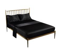 Anycozy Fitted Sheet 180x200cm Black Luxury Silky Beddings Set with Pillow Cases