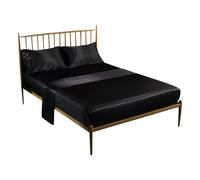 Anycozy Fitted Sheet Queen Size Black Luxury Silky Beddings Set with Pillow Cases