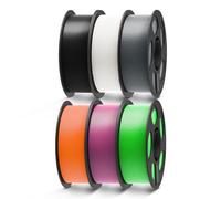 ANYCUBIC PLA Filament 1.75mm, 3D Printer Filament, Dimensional Accuracy +/- 0.02mm, 6 Pack 1KG Reusable Spool, Black + White + Texture Grey + Orange + Magenta + Green Flash