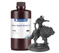 ANYCUBIC Water Washable 2.0 3D Printer Resin, 405nm High Precision and Anti-Yellowing 3D Resin, High Resilience, Easy Post-processing Photopolymer Resin for LCD/DLP Printers(Black, 1000g)