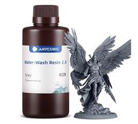 ANYCUBIC Water Washable 3D Printer Resin 2.0 with Easy Post-Processing, High Precision and High Resilience, Low Odor and Anti-Yellowing 3D Resin for LCD/DLP Printers(Grey,500g)