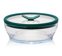 Anyday 4-Cup Glass Food Storage with Lid, Round Shallow Dish (Clear Kale)