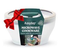 Anyday Cookware Plastic-Free Microwave Dish, 2-Piece Medium Deep Glass Storage Container with Lid for Steaming, Roasting, Serving & Storing Food, 6.3" x 3.4", Kale