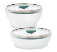 Anyday 4-Pc Microwave Cookware & Glass Food Storage Set with Glass Lids | Medium Plastic-Free Containers | Stackable Steamer with Vented Lid for Microwave-Safe Reheating & Steaming Vegetables, Rice