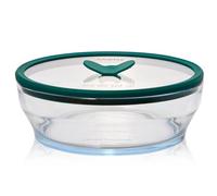 Anyday 7-Cup Glass Food Storage with Glass Lid, Round Shallow Dish | Plastic-Free Meal Prep & Microwave Cookware | Stackable Airtight Storage Container with Vented Lid for Microwave-Safe Reheating