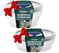 Anyday Cookware Microwave Dish Starter Set, Includes 2 Microwave-Safe Medium Glass Storage Containers with Lids for Steaming, Roasting, Serving & Storing Food, 6.3” Deep Dish & 7.1” Shallow Dish